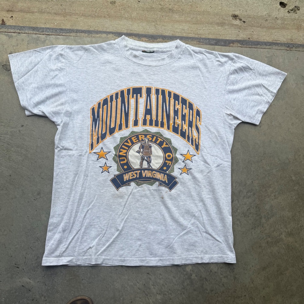 Vintage 1991 West Virginia Mountaineers T-Shirt WVU Gray XL 90s NCAA